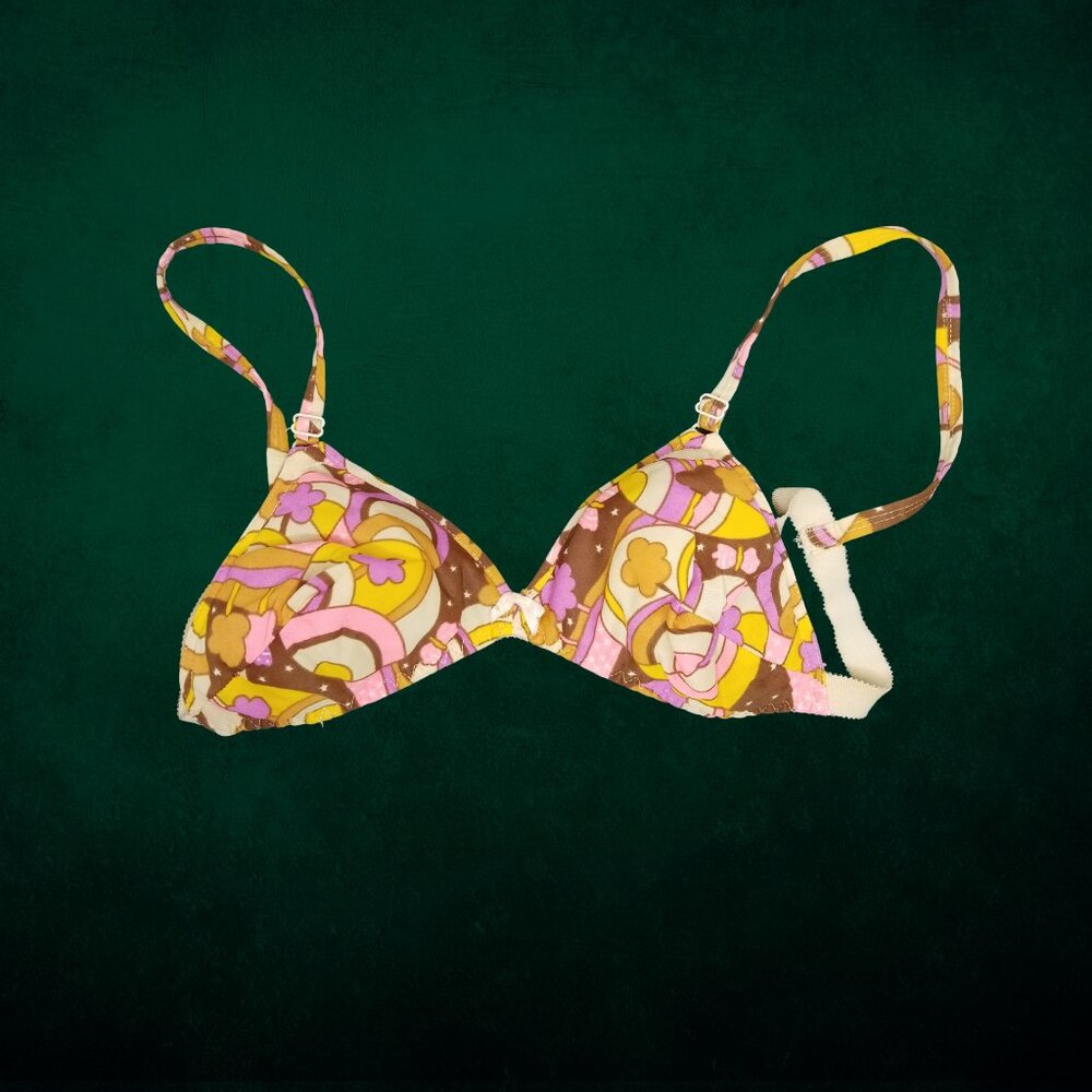 Vintage Retro 1970s Floral Bra, 32 in band